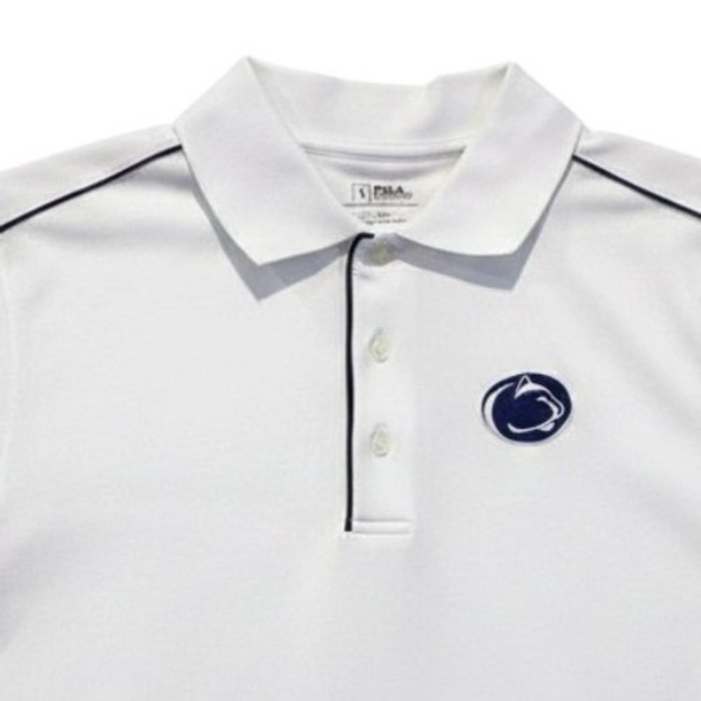Penn State PSU Golf Polo Shirt White Navy Blue Piping Nittany Lions Logo - XL